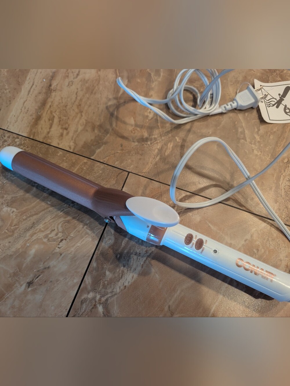 Conair Curling Iron, Double Ceramic, 1" Barrel, White/Rose Gold